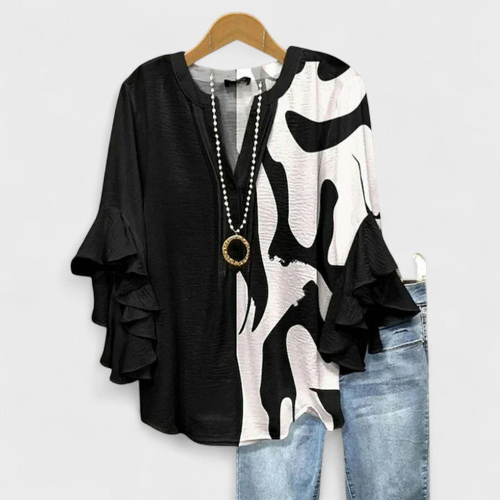 Cordelia | Women's Printed Ruffle-Sleeve Blouse — Relaxed Fit