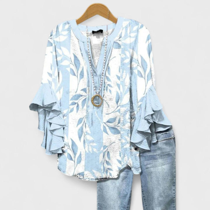 Cordelia | Women's Printed Ruffle-Sleeve Blouse — Relaxed Fit