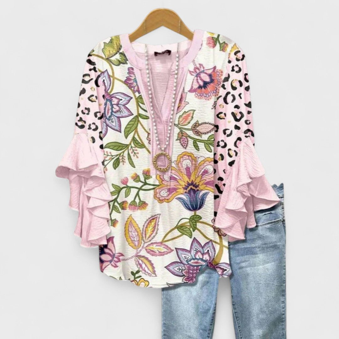 Cordelia | Women's Printed Ruffle-Sleeve Blouse — Relaxed Fit