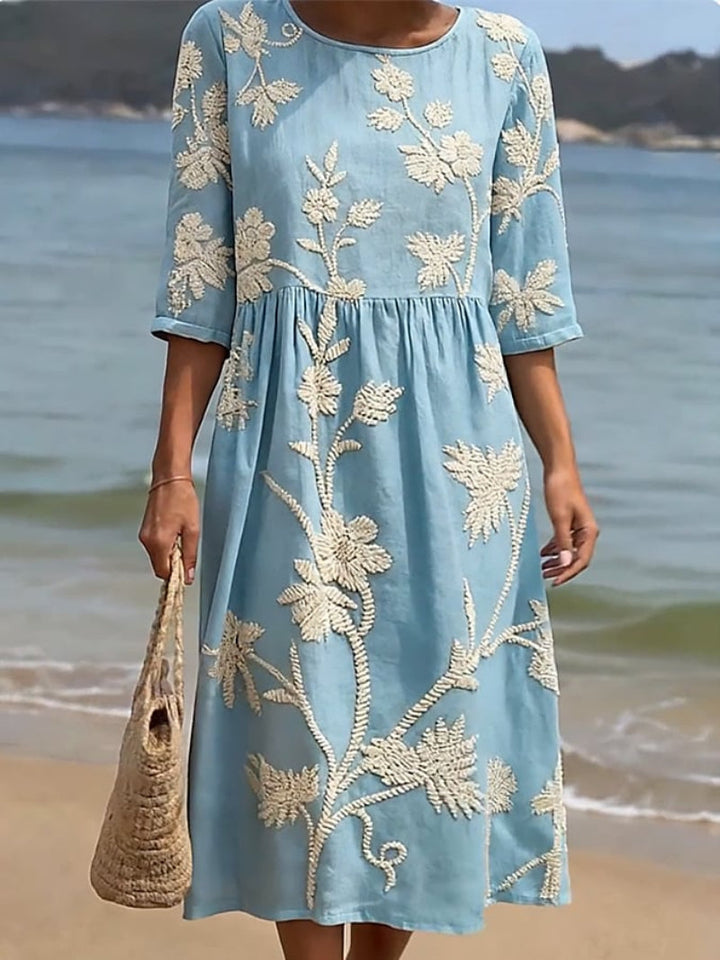 Celine | Elegant Floral Round Neck Dress
