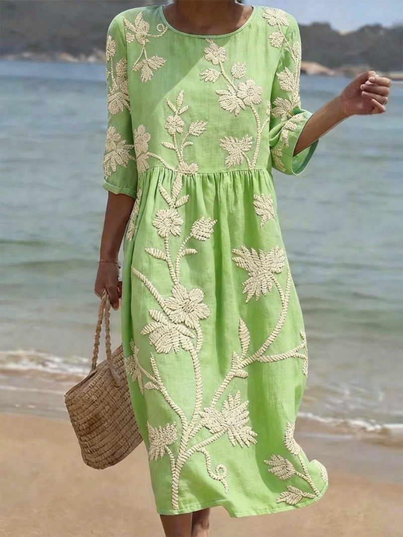 Celine | Elegant Floral Round Neck Dress