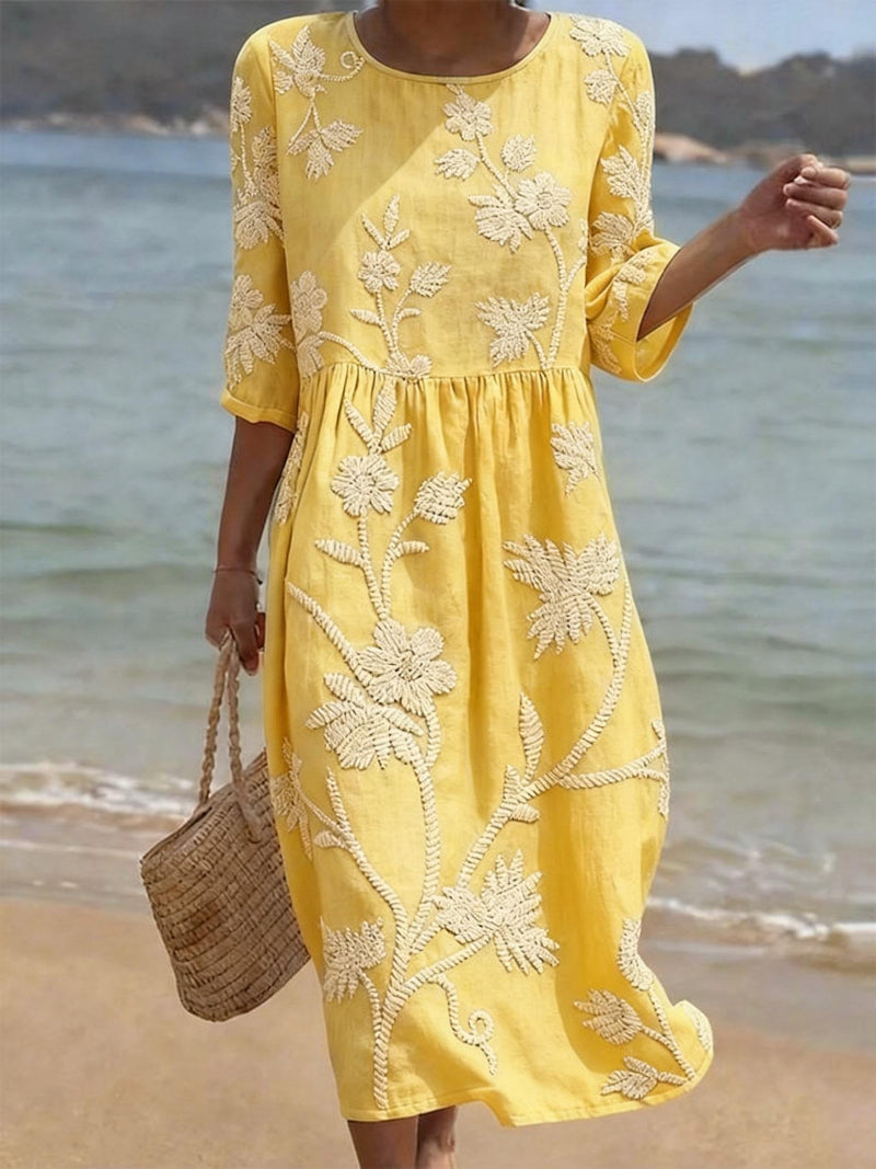 Celine | Elegant Floral Round Neck Dress