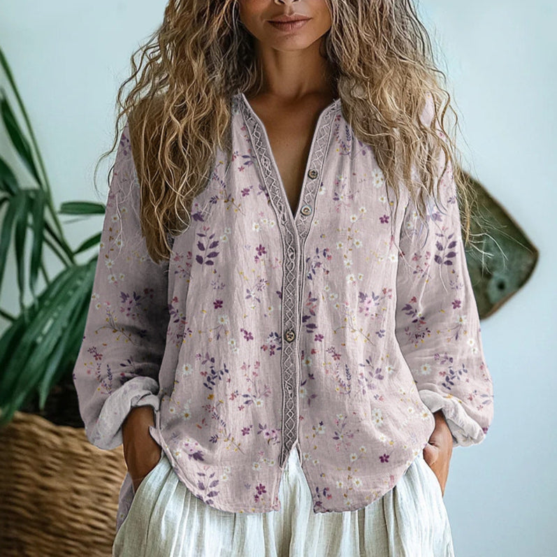 Brianna | Women's Vintage Leaf Print Shirt — Elegant Fit