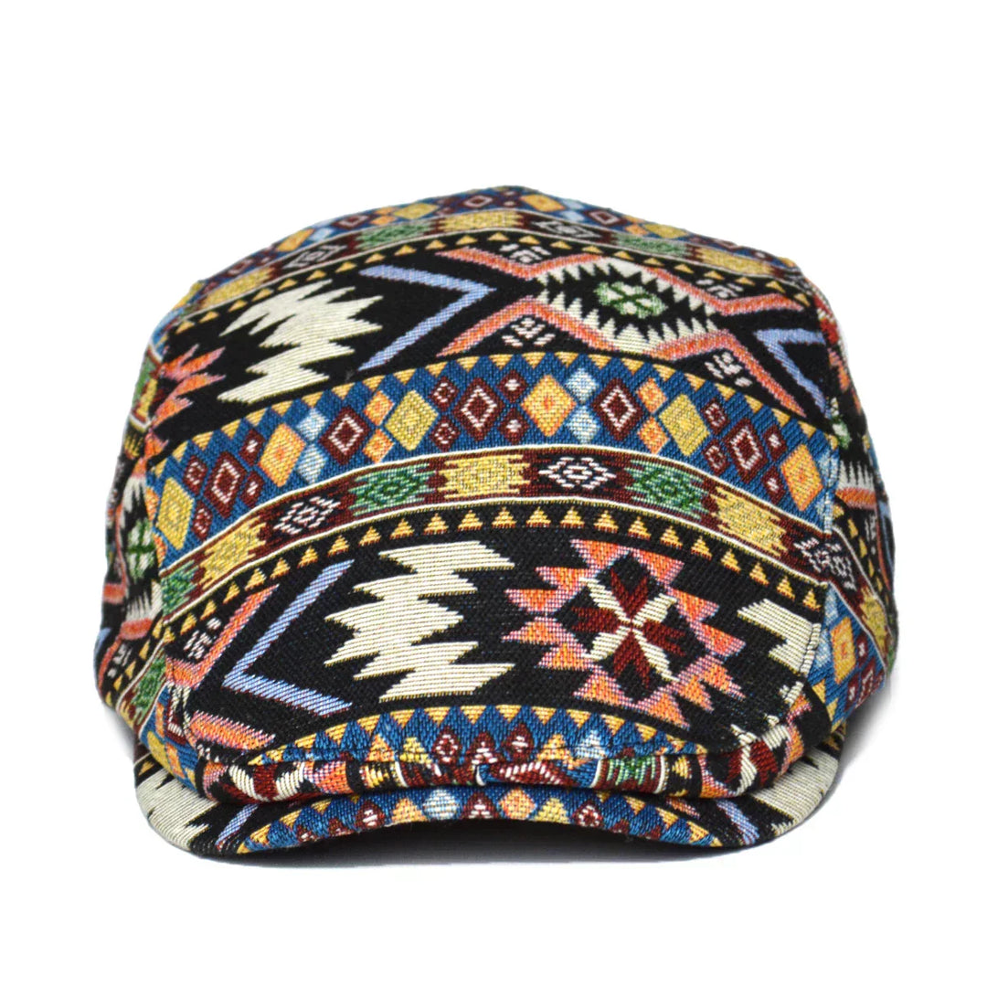 Reginald | Men's Vintage Aztec Print Flat Cap — Classic Fit