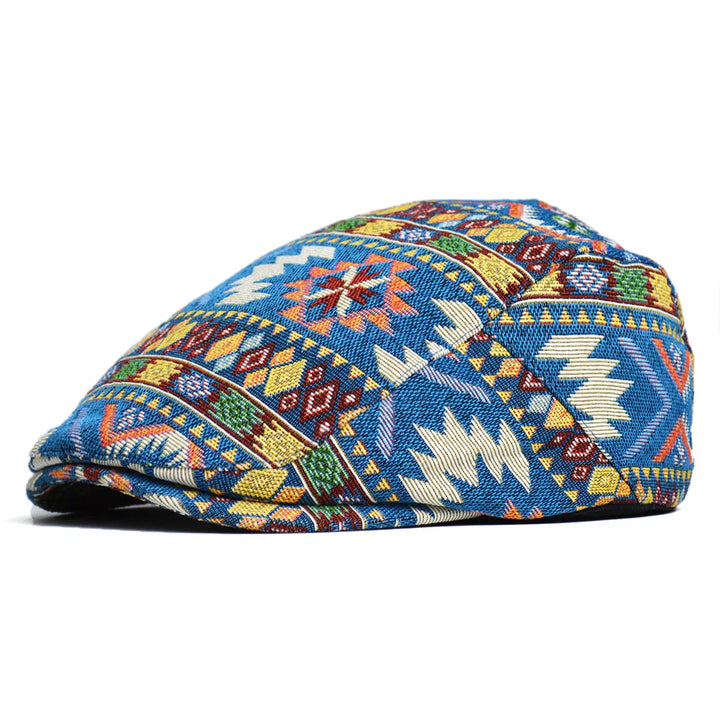 Reginald | Men's Vintage Aztec Print Flat Cap — Classic Fit