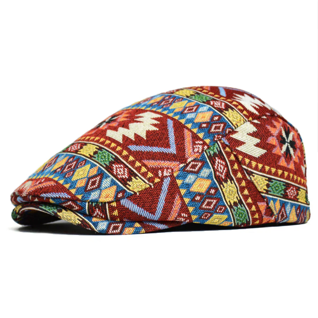 Reginald | Men's Vintage Aztec Print Flat Cap — Classic Fit