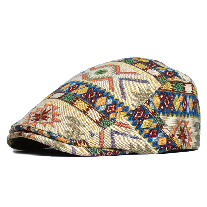 Reginald | Men's Vintage Aztec Print Flat Cap — Classic Fit