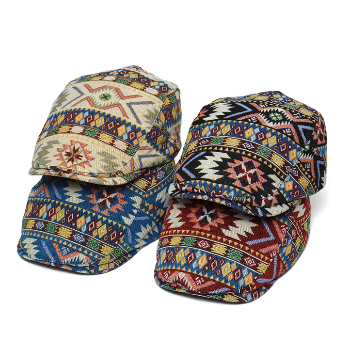 Reginald | Men's Vintage Aztec Print Flat Cap — Classic Fit