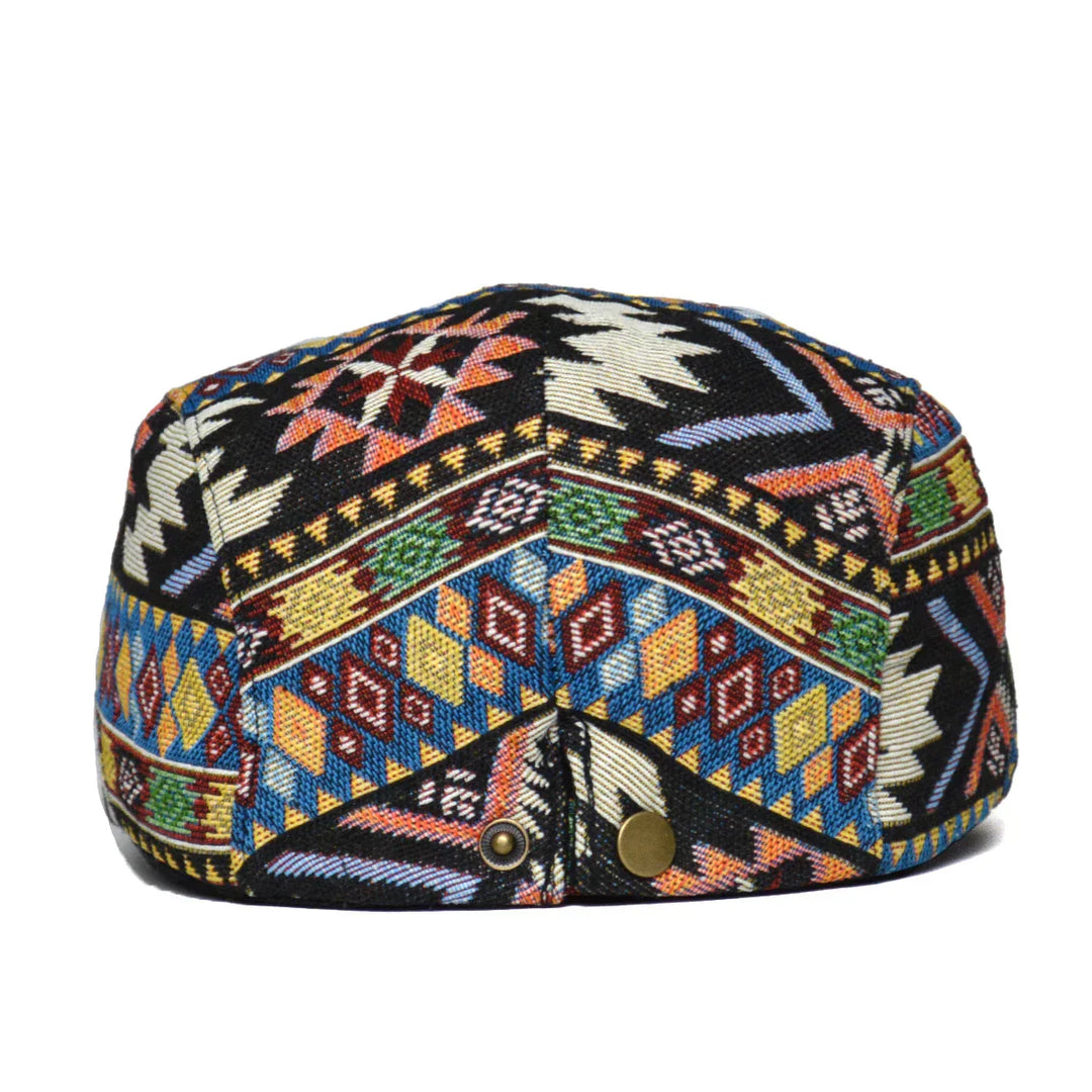 Reginald | Men's Vintage Aztec Print Flat Cap — Classic Fit