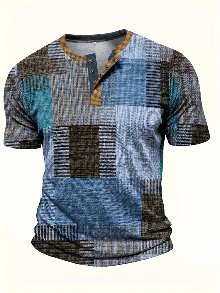 Aldwick | Men's Patchwork Short-Sleeve Henley Shirt