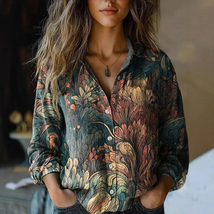 Delanova | Women's Floral Lapel Blouse — Elegant Everyday Style