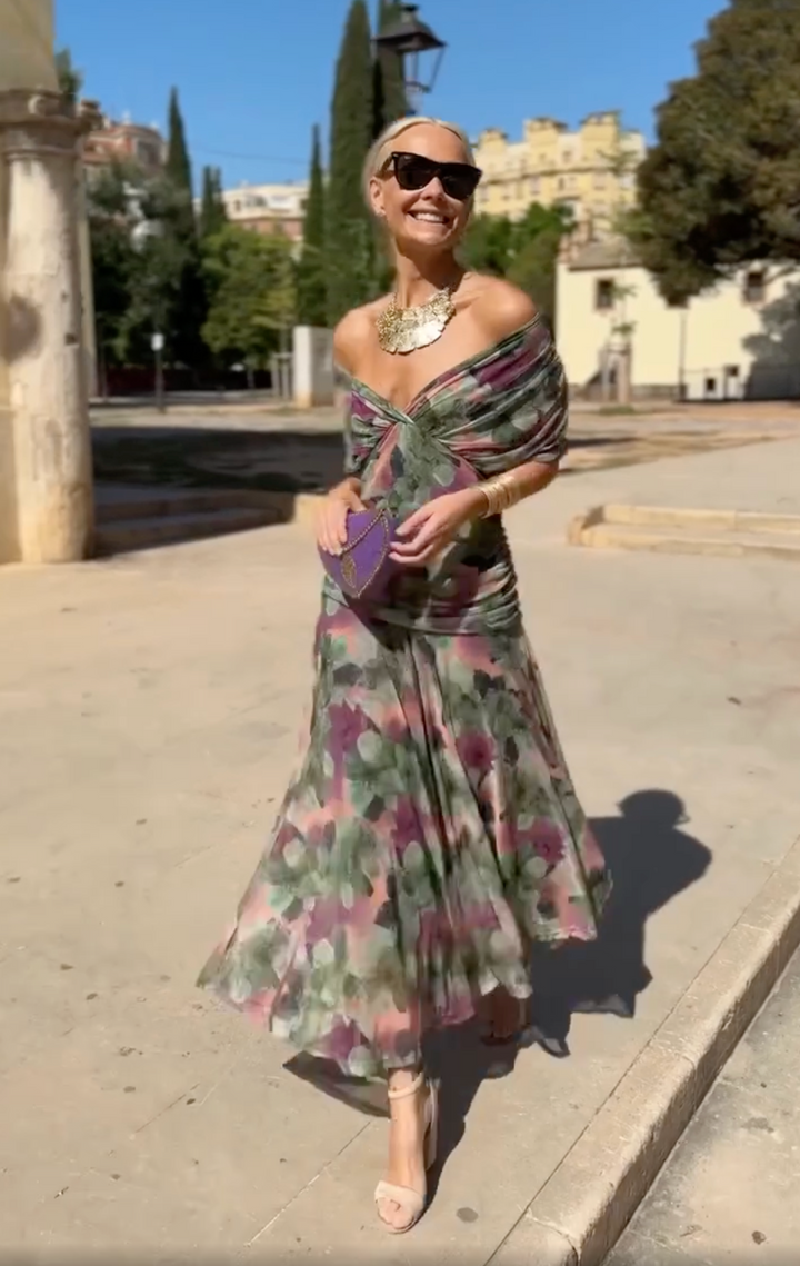 Eloria | Women's Elegant Floral Pleated Dress — Feminine Fit