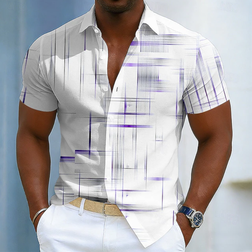 Hendrix | Women's Geometric Print Short Sleeve Button Shirt