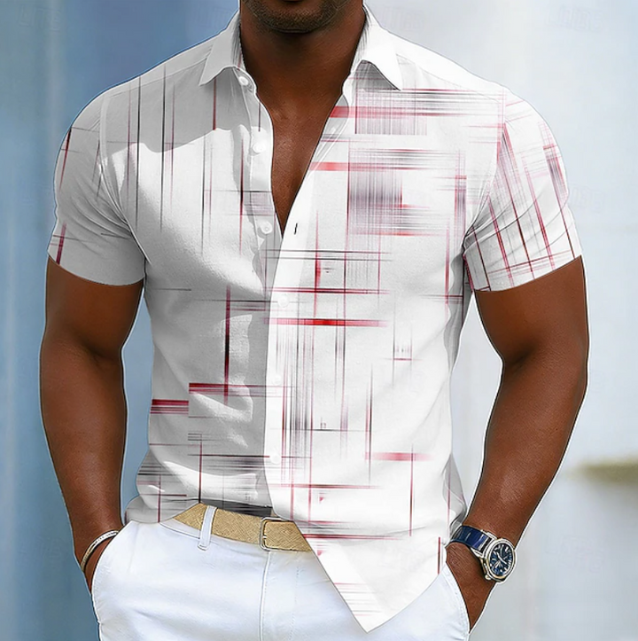 Hendrix | Women's Geometric Print Short Sleeve Button Shirt