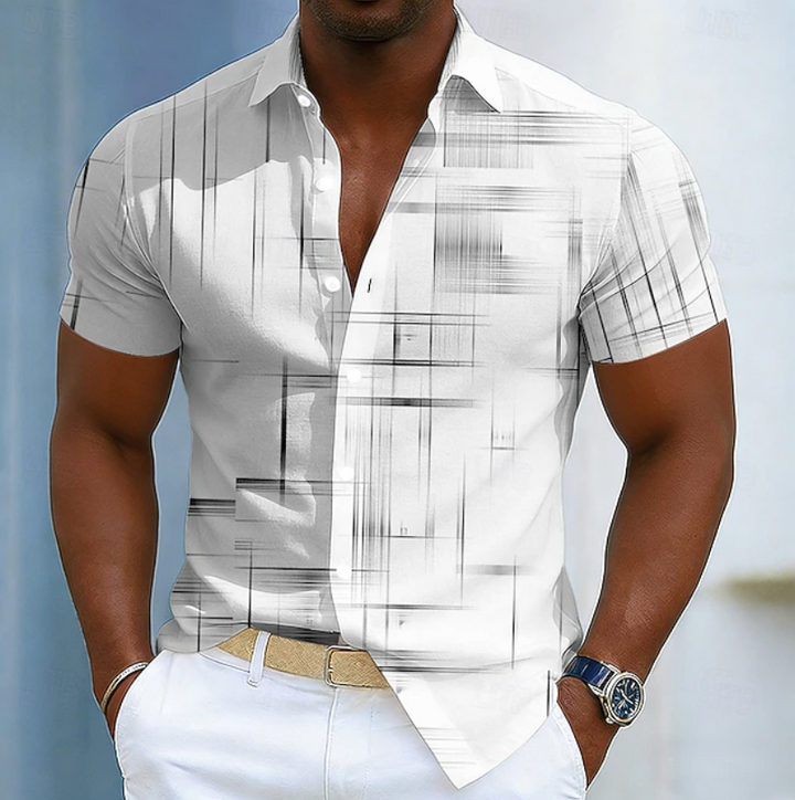 Hendrix | Women's Geometric Print Short Sleeve Button Shirt