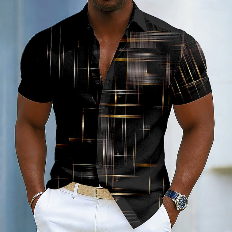Hendrix | Women's Geometric Print Short Sleeve Button Shirt