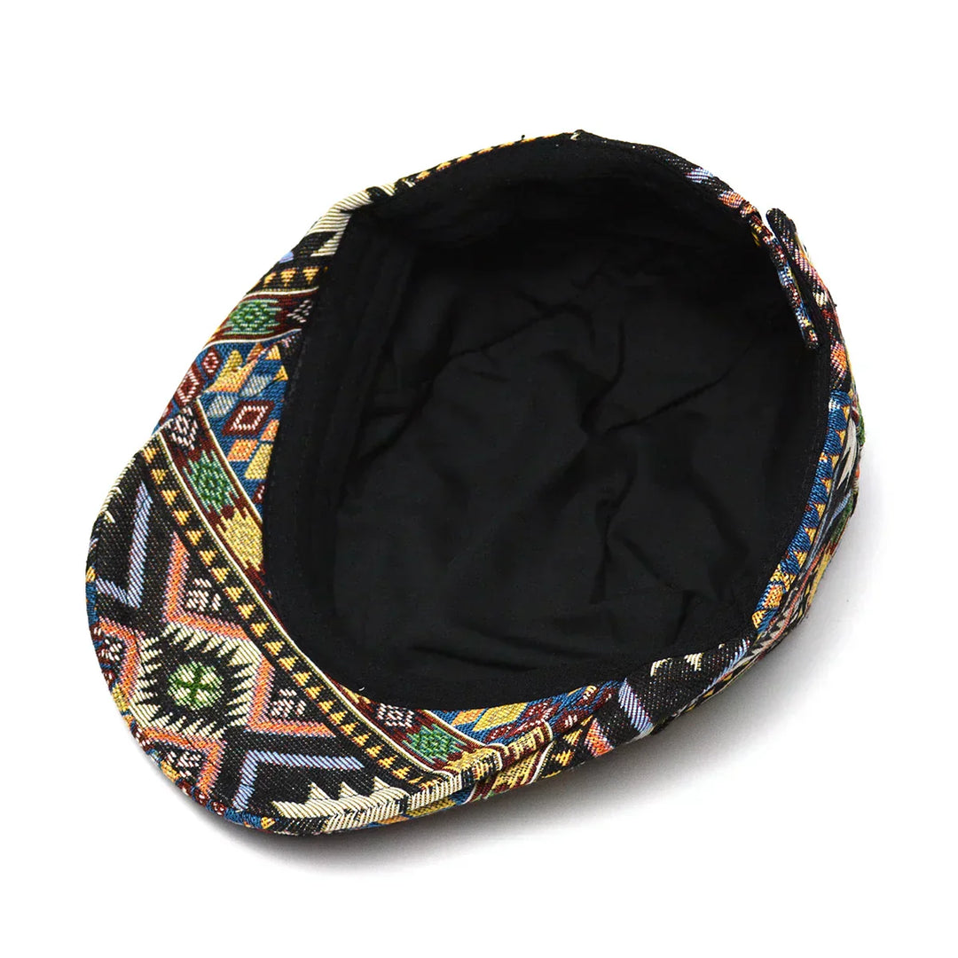 Reginald | Men's Vintage Aztec Print Flat Cap — Classic Fit