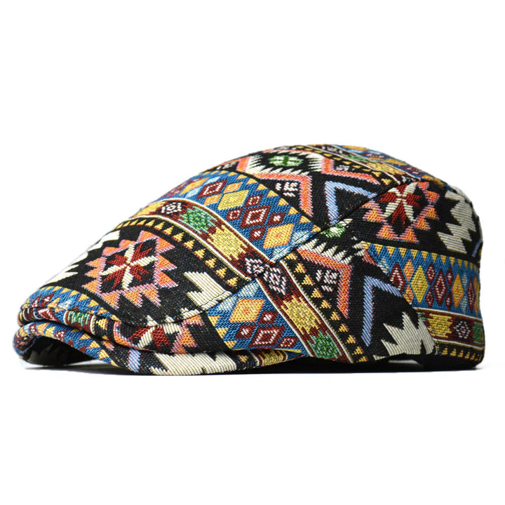 Reginald | Men's Vintage Aztec Print Flat Cap — Classic Fit