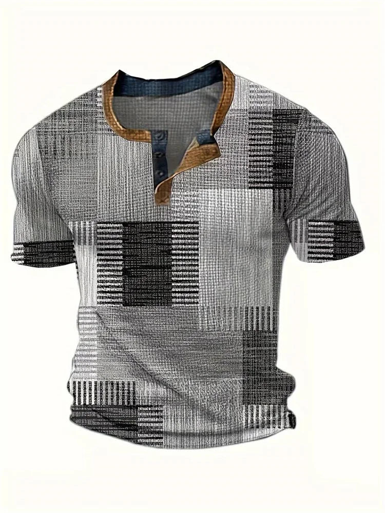 Aldwick | Men's Patchwork Short-Sleeve Henley Shirt