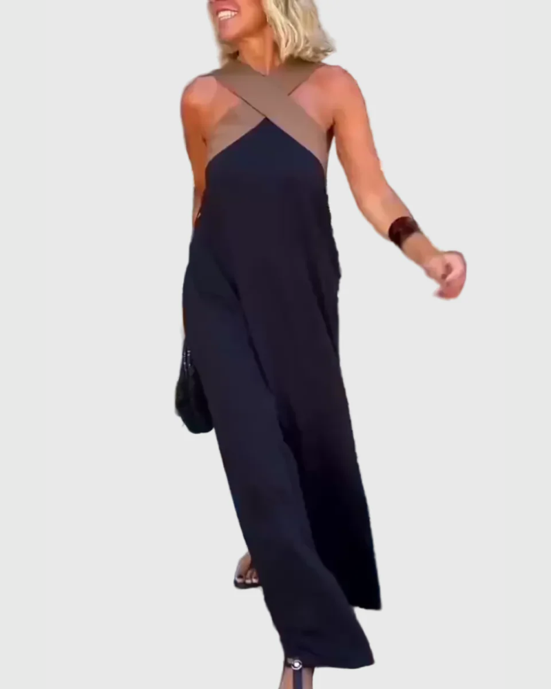 Elena | Women's Flowing Maxi Dress — Elegant Cross-Neck