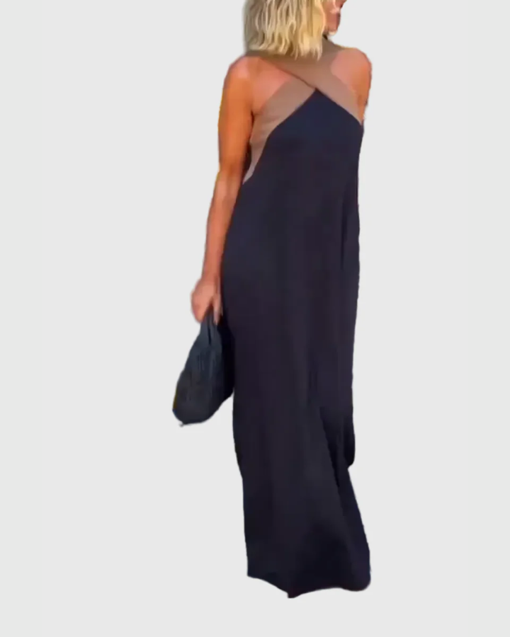 Elena | Women's Flowing Maxi Dress — Elegant Cross-Neck
