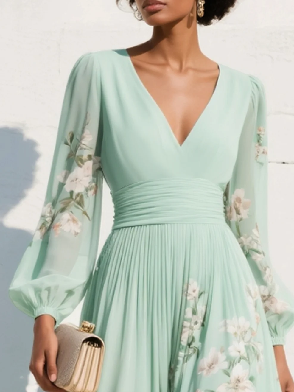 Prescela | V-Neck Chiffon Floral Midi Dress