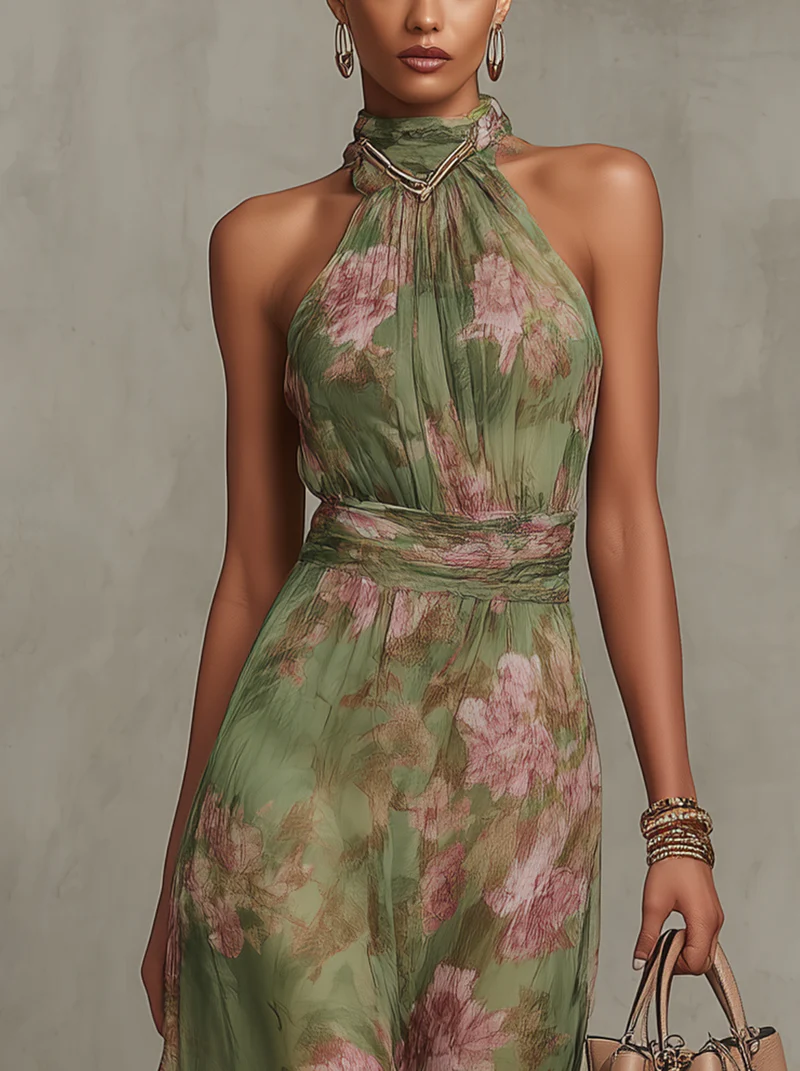 Sophie | Women's Floral Halter Maxi Dress for Summer