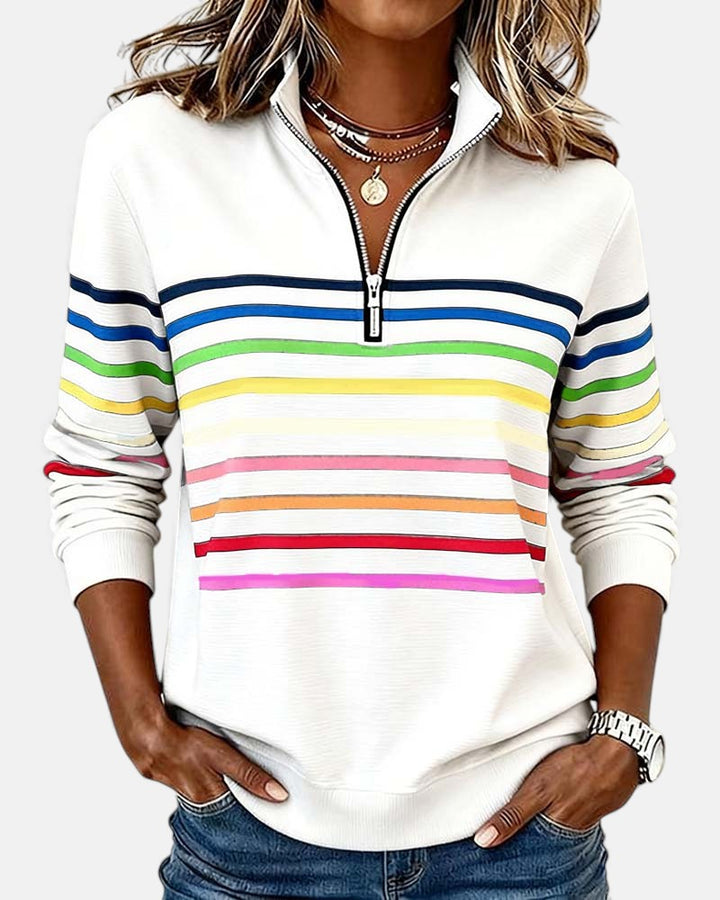 Vera - Women's Relaxed Striped Sweater with Zip Collar