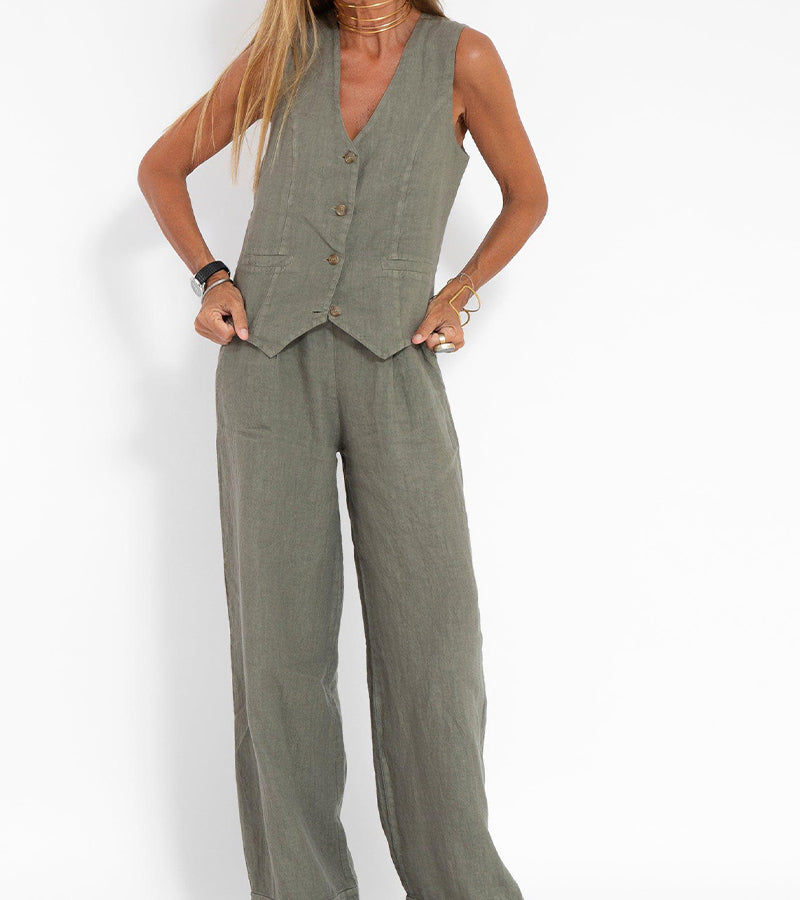 Suzanne - Women's Sleeveless V-Neck Vest & Wide-Leg Pants Set