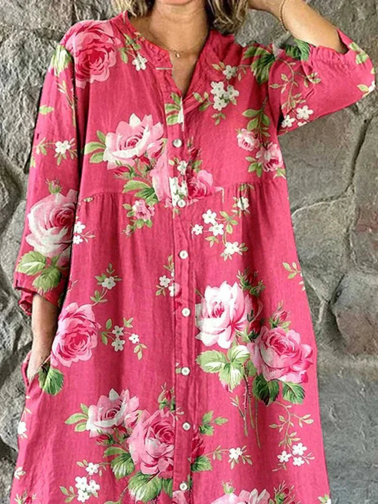 Maddie | Women's Floral Shirt Dress — Relaxed V-Neck Style