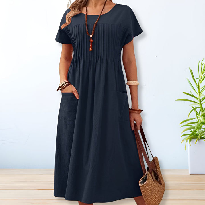 Brittany - Women's Elegant Midi Dress with Pockets