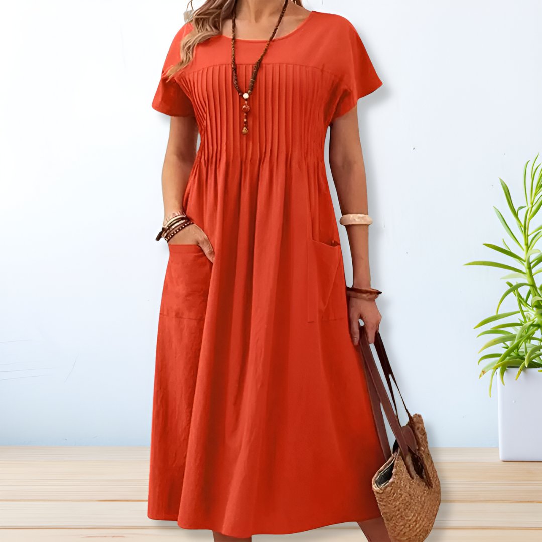 Brittany - Women's Elegant Midi Dress with Pockets