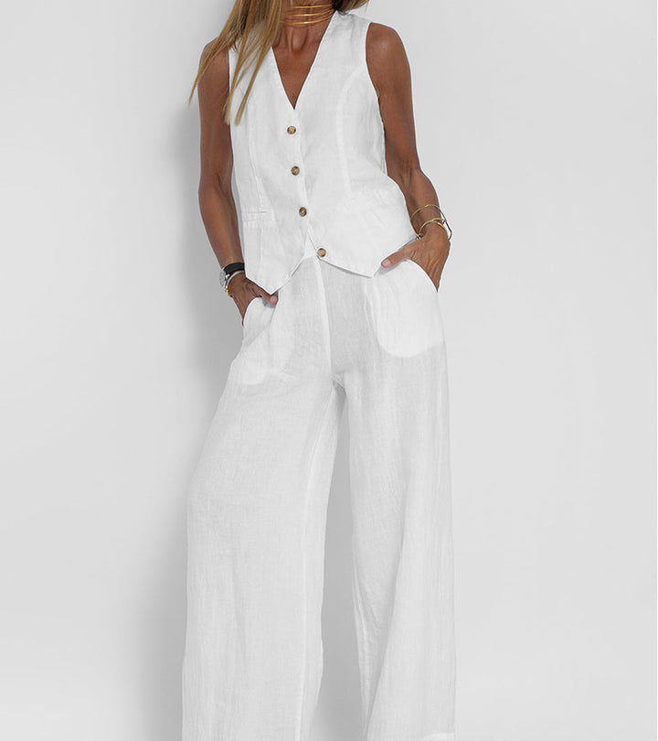 Suzanne - Women's Sleeveless V-Neck Vest & Wide-Leg Pants Set