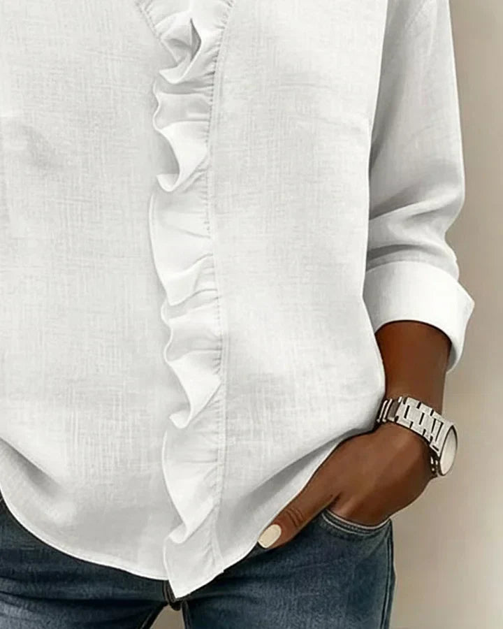Indie | Women's Ruffled V-Neck Blouse — Long Sleeve