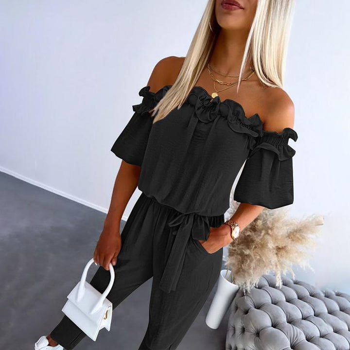 Camila | Women's Off-Shoulder Frill Tie-Waist Jumpsuit