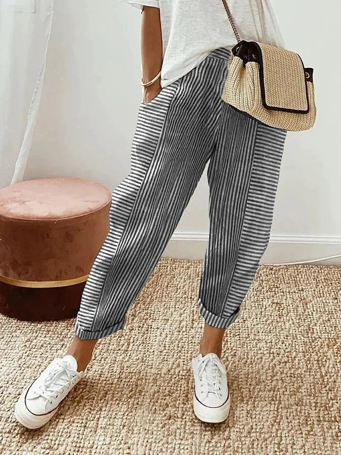 Gabriella | Women's Striped Trousers — Relaxed Casual Fit