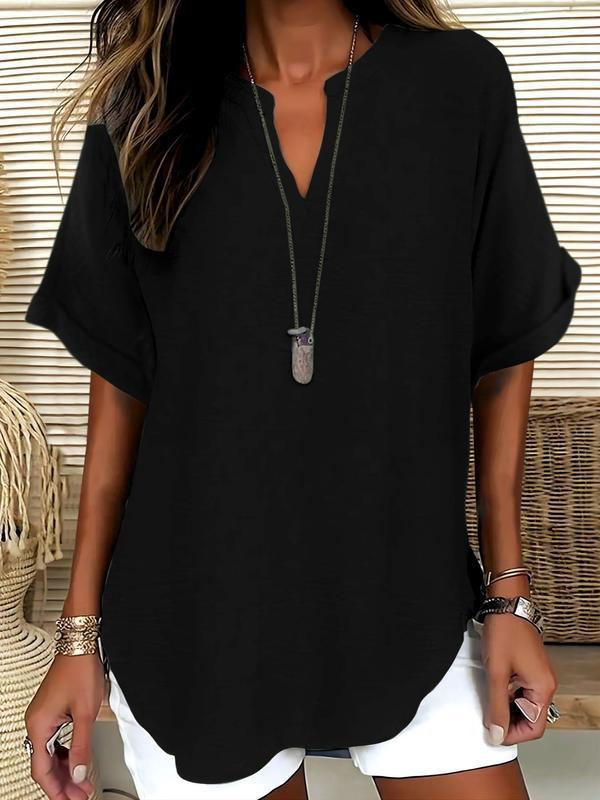 Jasmine™ | Soft-Touch Notched-Neck Blouse