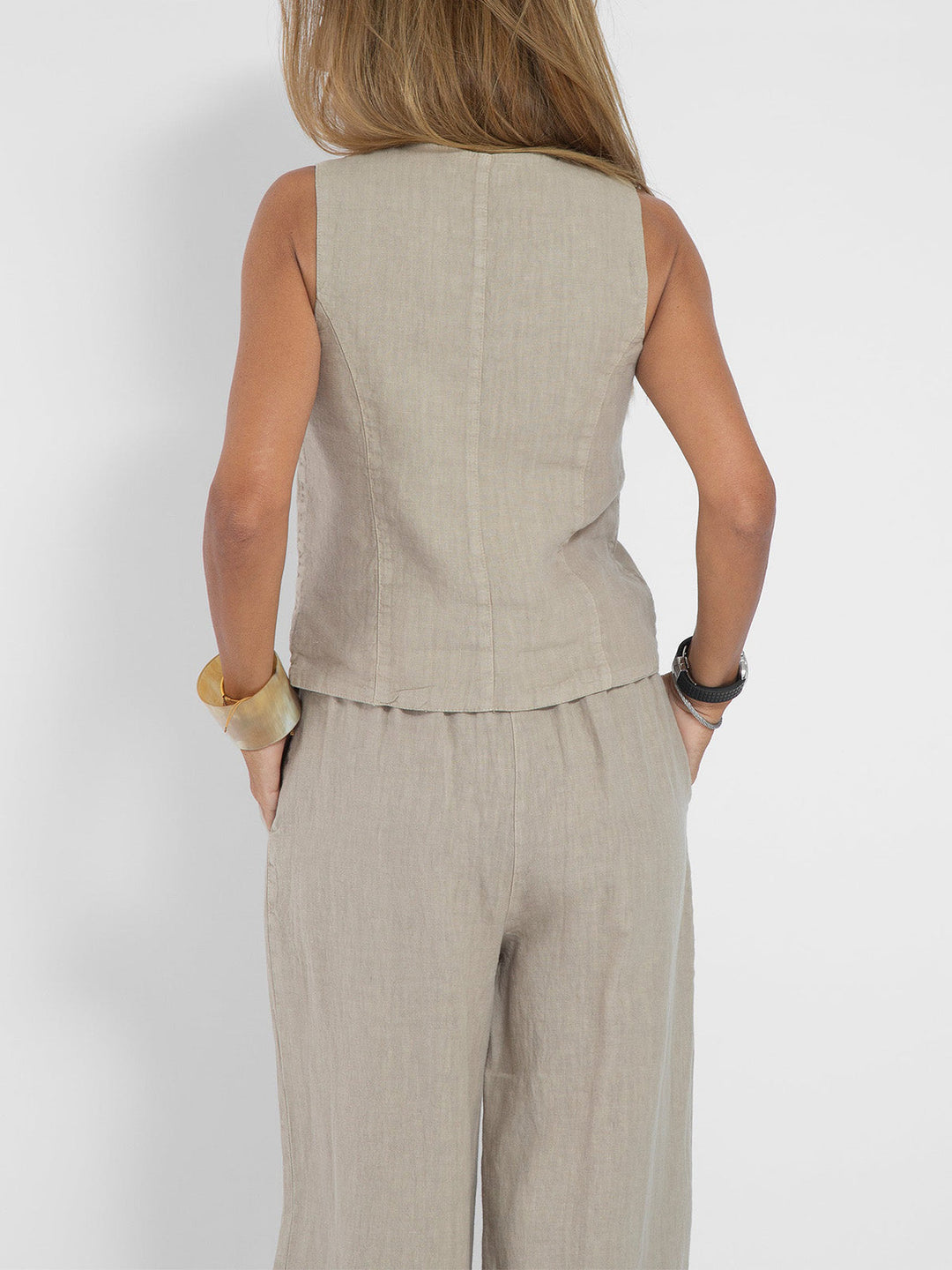 Suzanne - Women's Sleeveless V-Neck Vest & Wide-Leg Pants Set