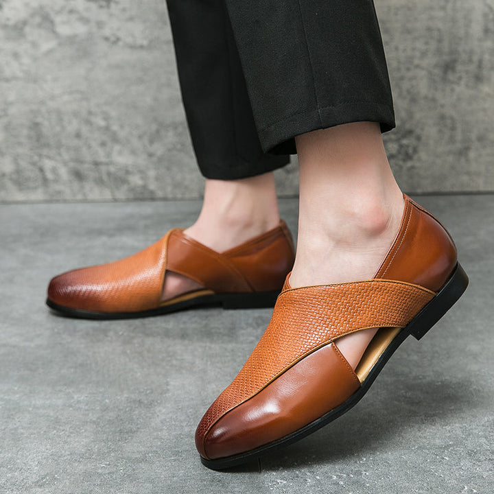 Breathable Leather Loafers — Women's Woven Summer Flat