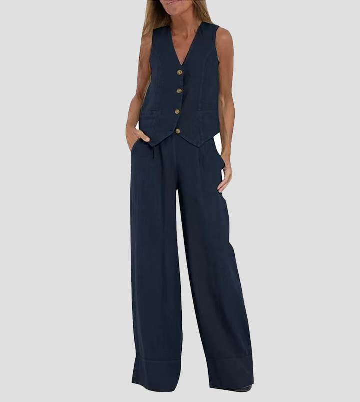 Suzanne - Women's Sleeveless V-Neck Vest & Wide-Leg Pants Set