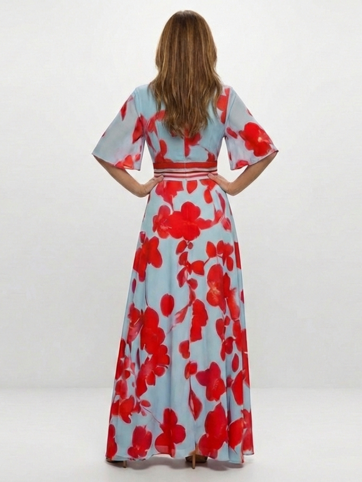Amelia | V Neck Short Sleeve Floral Maxi Dress