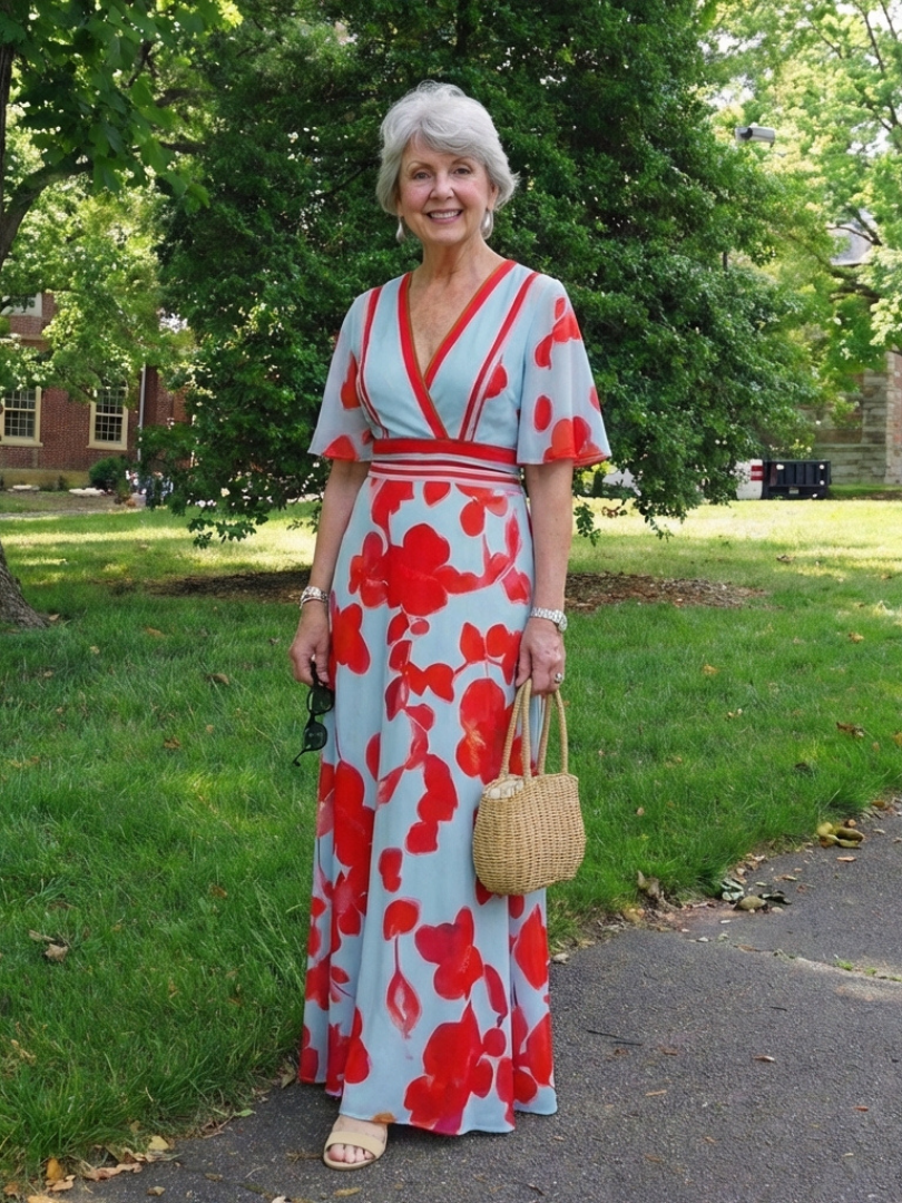 Amelia | V Neck Short Sleeve Floral Maxi Dress
