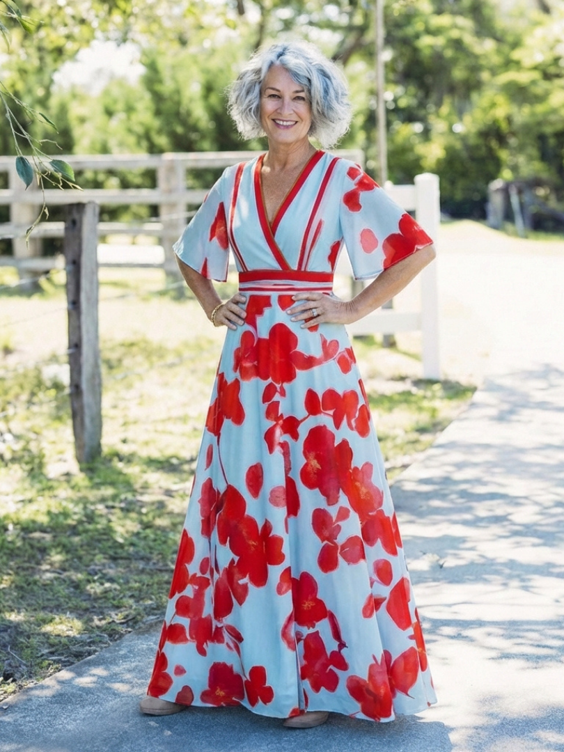 Amelia | V Neck Short Sleeve Floral Maxi Dress