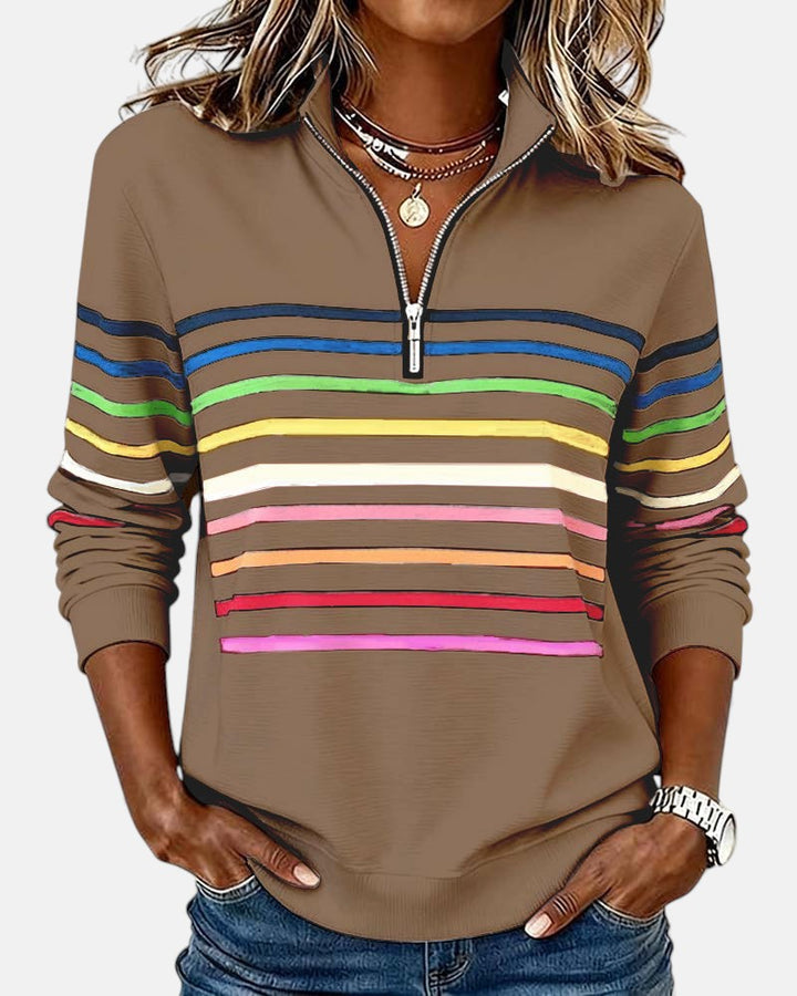 Vera - Women's Relaxed Striped Sweater with Zip Collar