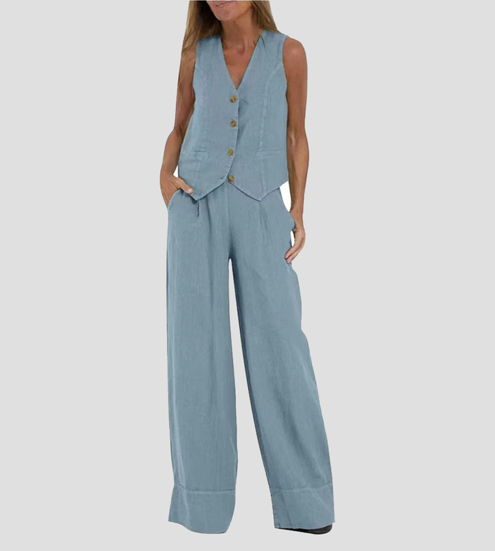 Suzanne - Women's Sleeveless V-Neck Vest & Wide-Leg Pants Set