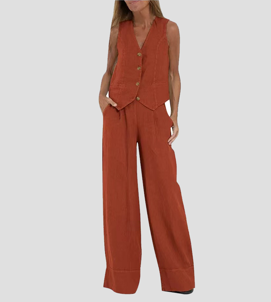 Suzanne - Women's Sleeveless V-Neck Vest & Wide-Leg Pants Set