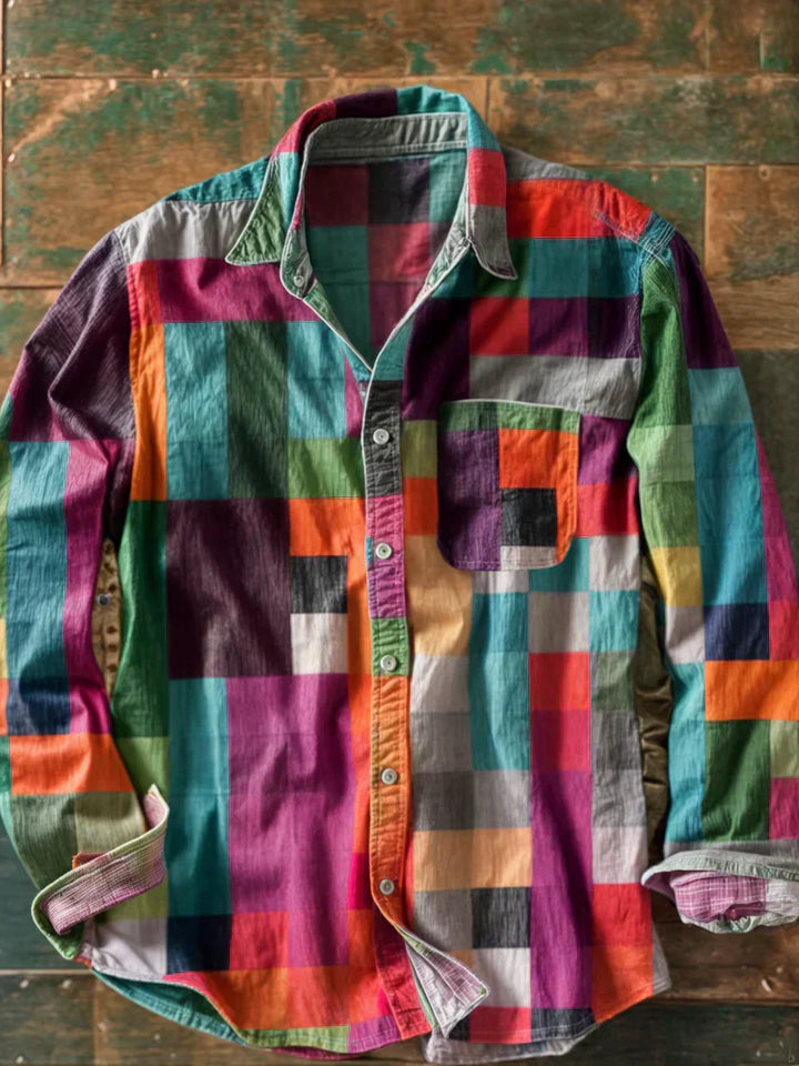 Russel | Men's Patchwork Shirt — Bold Colors & Relaxed Fit