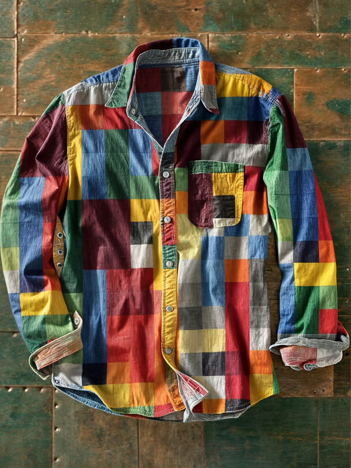Russel | Men's Patchwork Shirt — Bold Colors & Relaxed Fit