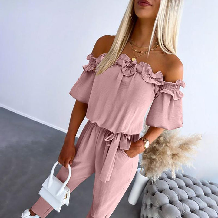 Camila | Women's Off-Shoulder Frill Tie-Waist Jumpsuit