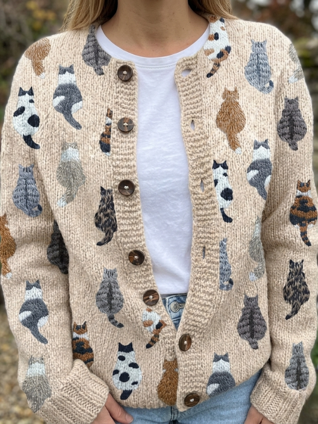 Marilyn | Women's Cat Print Oversized Cardigan